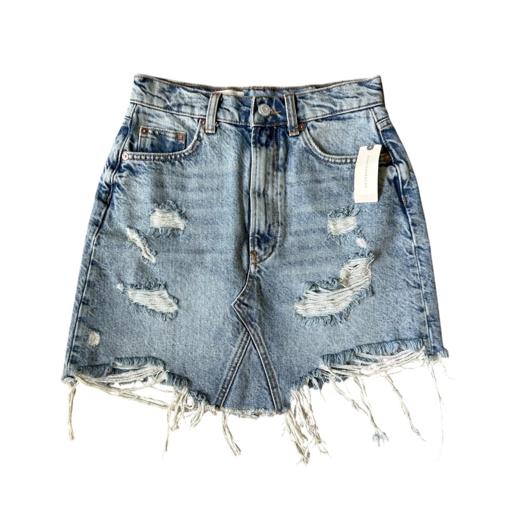 NWT Anthropologie Pilcro Distressed Denim Mini Skirt Frayed Hem Size 0